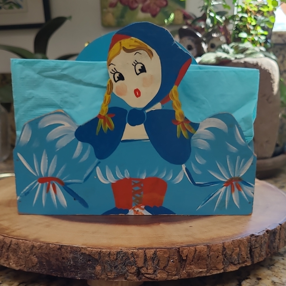 Antique Wooden Dutch Girl Napkin Holder